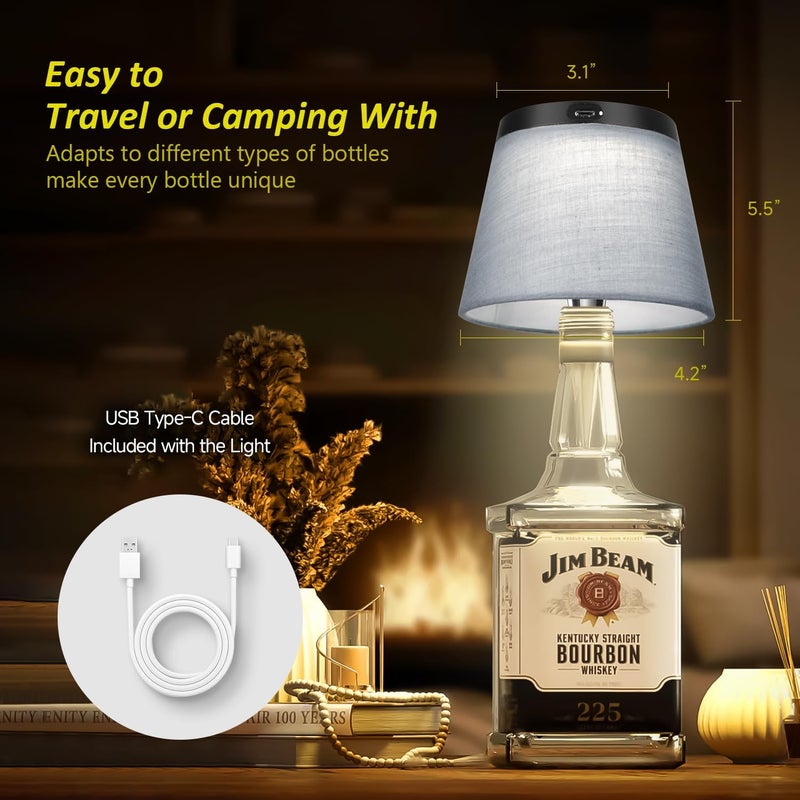 Hoide Store 2025 New Bottle Lamp - LED Bottle Lights for Liquor & Wine Bottles, Cordless Lampshade, Whiskey Bottle Top Light, Bottle Stopper Night Light Kit, Rechargeable 3-Tone Touch-Dimmable - Image 5